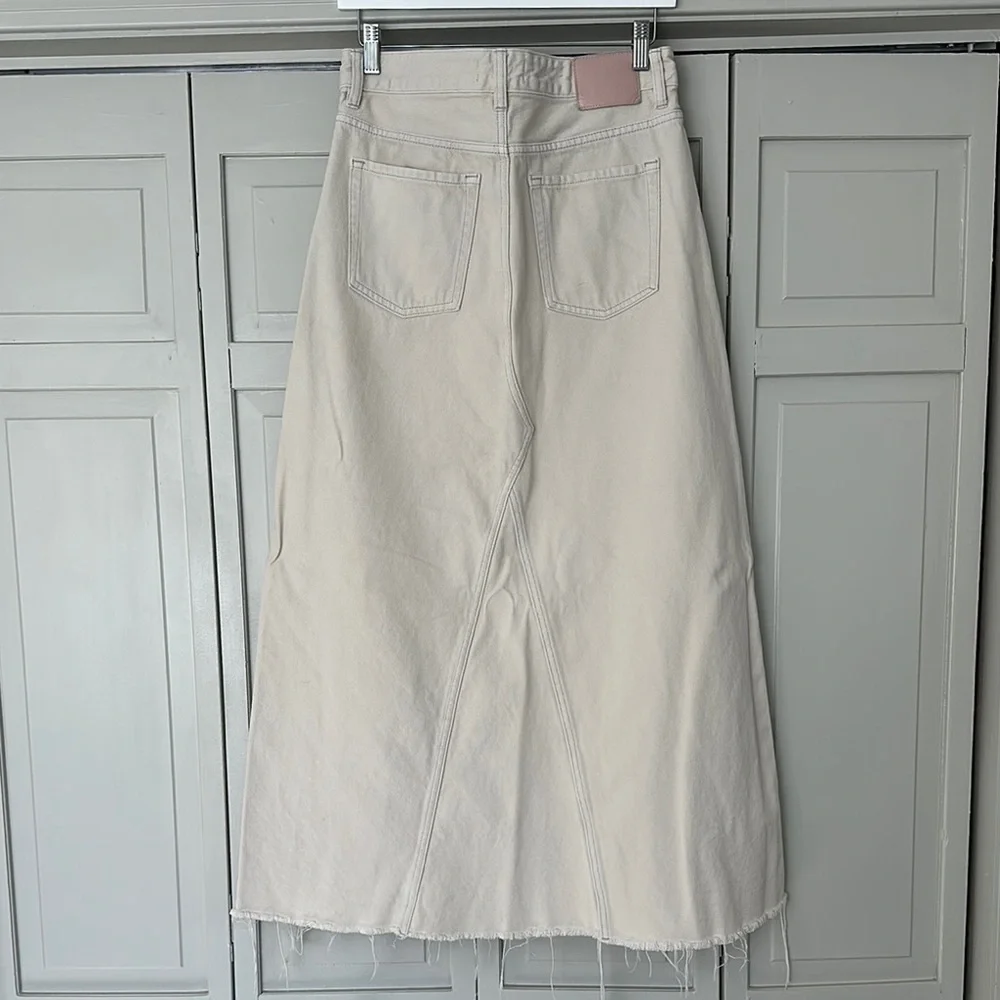Women's Cream Denim Maxi Skirt - Picture 3 of 7